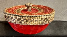 Nigeria Woven Hausa tribal basket 6x6x2-2/4" Lid knob or Chinese sewing basket