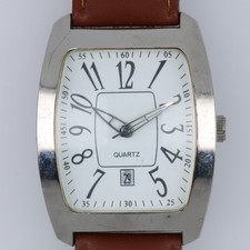 Orologio Uomo Donna Quartz Rettangolare Data Cinturino Pelle Marrone Acciaio