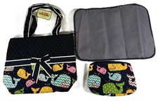 Quilted Diaper Bag Tote Set. Changing Pad, Pouch, Zip Closure, Several Designs
