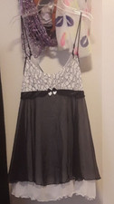 Vtg Med Victoria's Secret black/white babydoll chemise nighty USA
