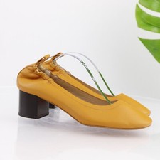 Everlane Womens The Day Pump Size 7 Mustard Leather Block Heel Dress Shoe Italy
