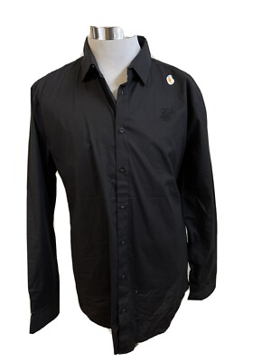 Siksilk Shirt Mens Medium Button Up Sik Silk Black Long Sleeve