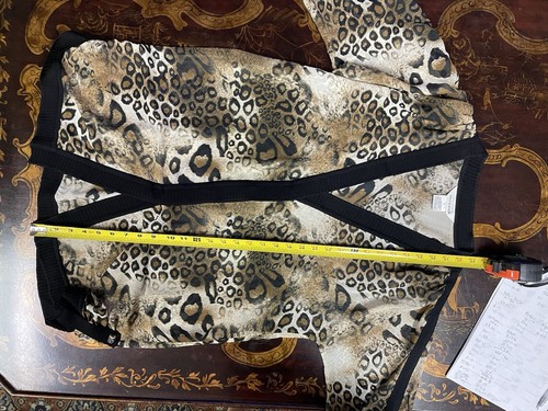 Misook Leopard Animal Print Rolltab Sleeve V Neck Sheer Cardigan Safari Boxy L - Picture 10 of 11