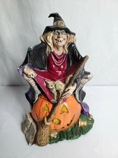 Vintage Halloween Byron Mold Hand Painted Witch on Jack-O-Lantern Figure, 1972