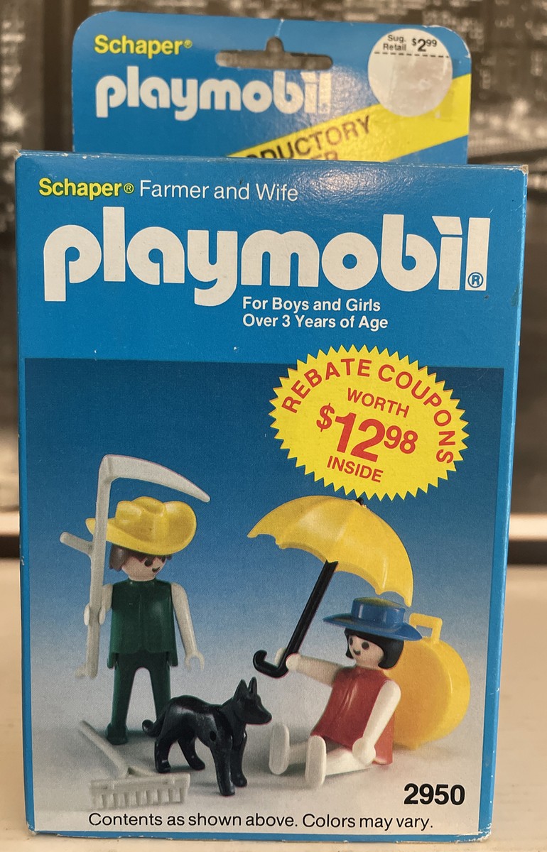Rare Vintage 1983 Playmobil Figure Set Farmer and Wife W/ Dog 2950