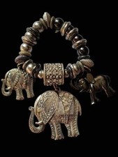Mega Elephants Stretch Bracelet Silver Tone  Rhinestones