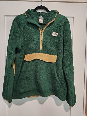 The North Face Campshire Pullover Sherpa Fleece Hoodie 1/4 Zip Green/Tan Medium