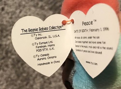 Ty Beanie Baby Peace Bear 1996 Original Retired PVC Pretty Colors With Tag - Picture 7 of 9