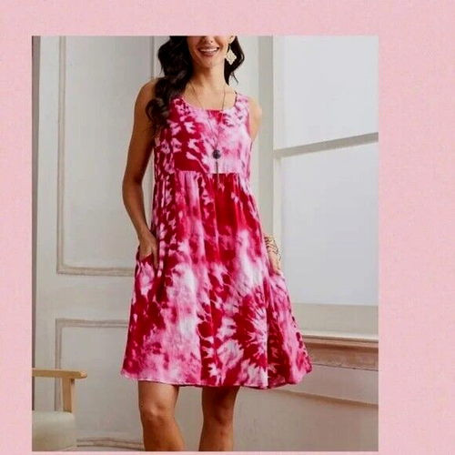 SUZANNE BETRO PINK & WHITE TIE DYE SUNDRESS~EMPIRE WAIST~LARGE - Picture 5 of 6