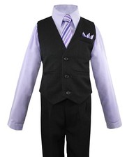 Formal Boys Pinstripe Vest Suit Set with Dress Shirt, Tie, Vest and Pants 2T-14