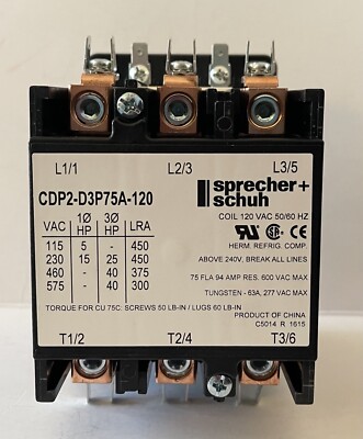Sprecher & Schuh CDP2-D3P75A-120 Definite Purpose Contactor 120V 3 Poles
