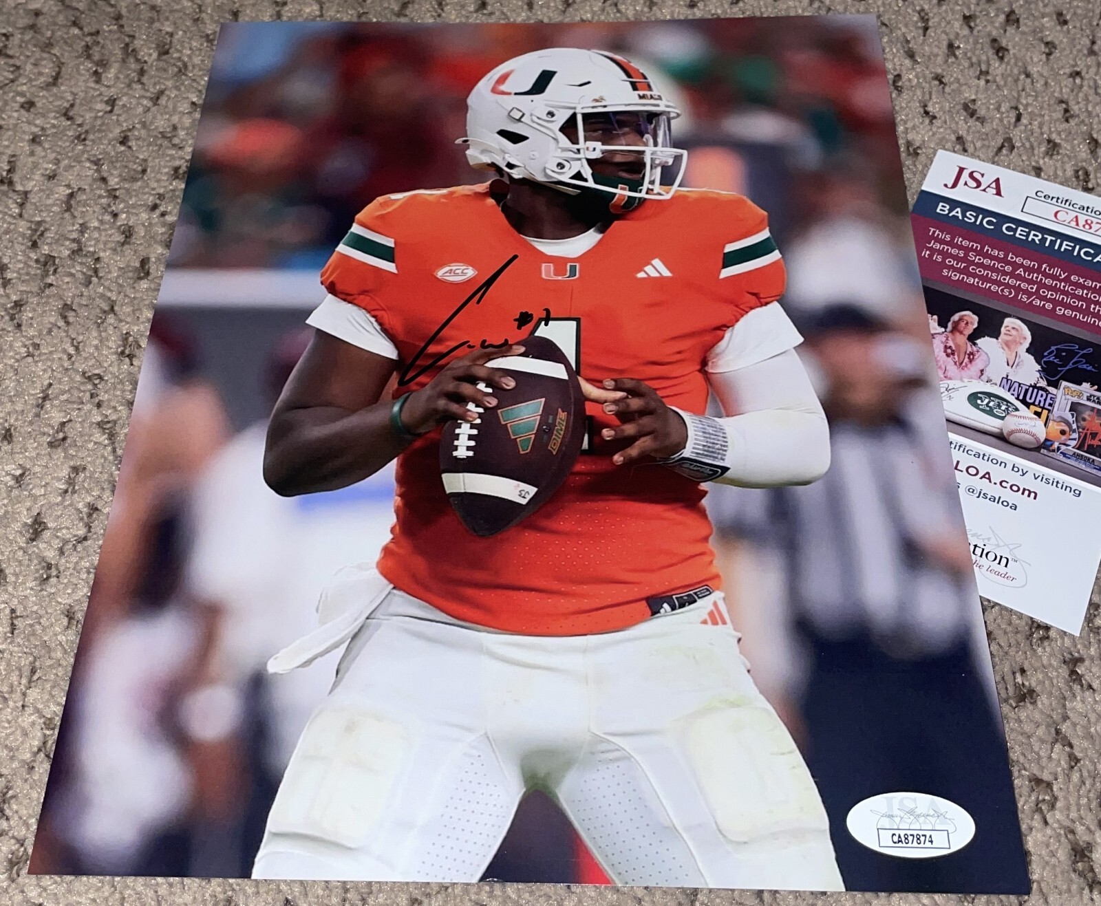 CAM WARD Autographed Signed Miami Hurricanes 8X10 PHOTO JSA MIAMI FOOTBALL HURRICANES CANES THE U 