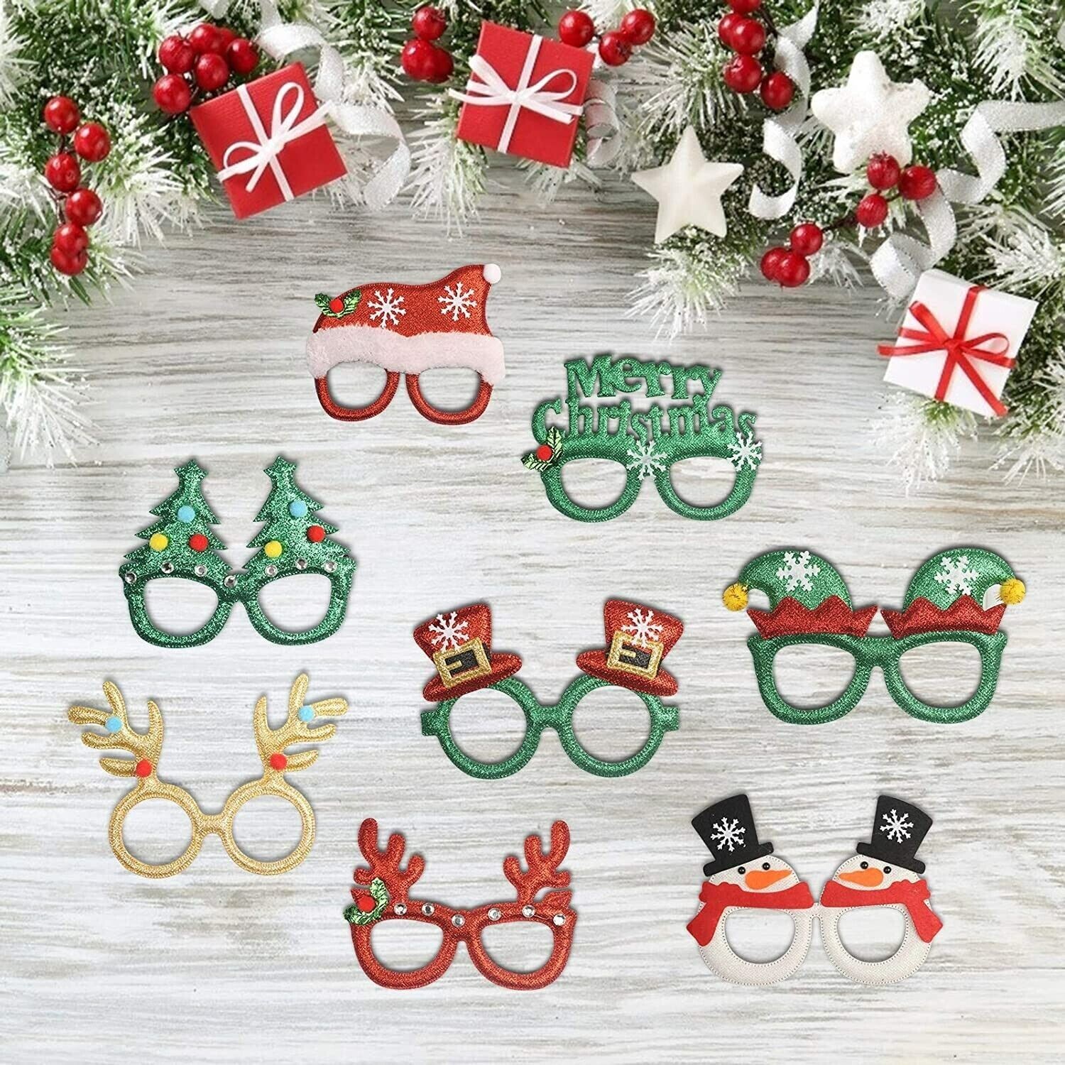 6x CHRISTMAS NOVELTY GLASSES Xmas Festive Accessory Party Adult Kids