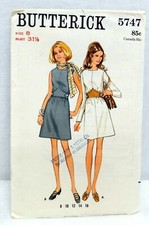 Vintage Pattern Butterick 5747 Square Neck Dress Inset Fitted Waistband Belt