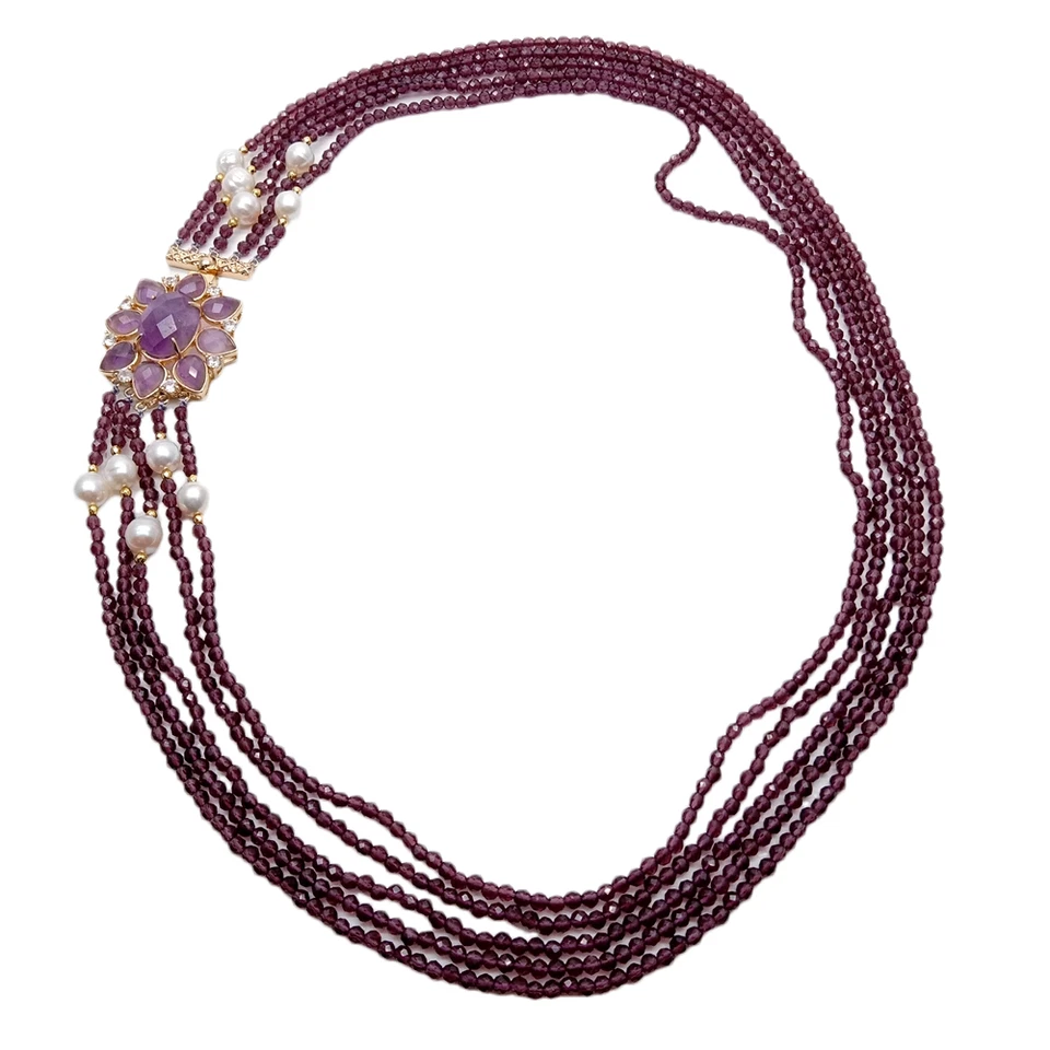 Collar Multi Hilos Cristal Púrpura Blanco Perla Cierre Amatista Joyería Regalo Foto 3 de 4