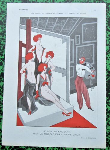 TOUCHET Original 1931 French Vintage Art Print ARTIST PAINTS FOUR NUDE MODELS - Picture 2 of 2