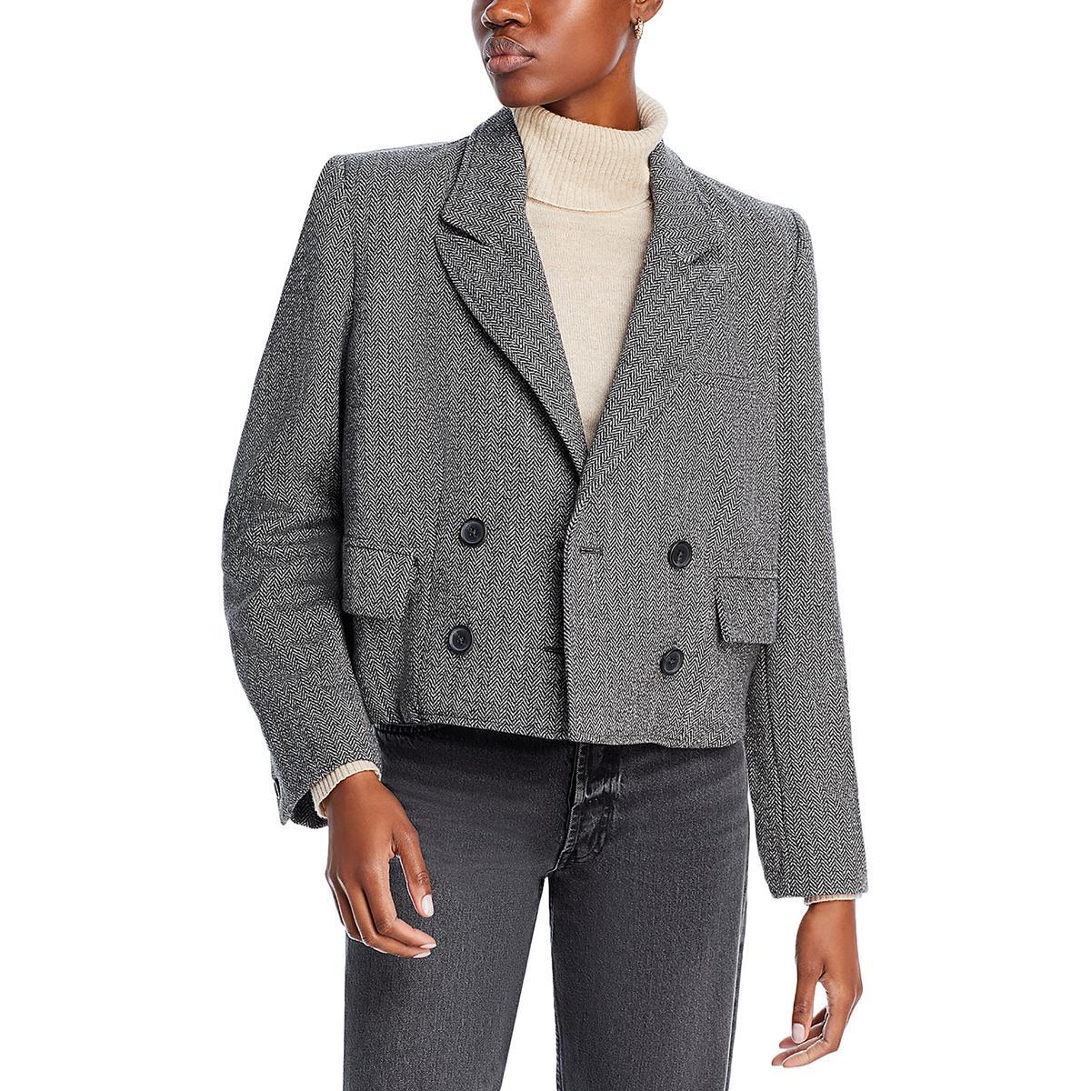 Укороченный блейзер на двух пуговицах Free People Womens Heritage из серого твида S BHFO 8478