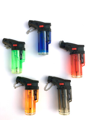 Accendino A Fiamma Antivento 4 Fiamme - Getto Potente Ricaricabile A Butano, Crackle Nero