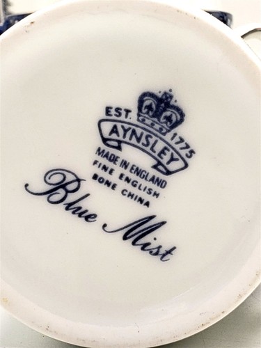 Aynsley Englisch Blau Nebel Doppel Normal Demitasse Knochen China Espresso Box Set - Bild 12 von 24