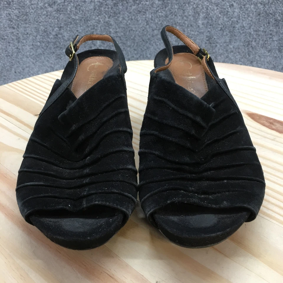 Sandalias Earthies para mujer 6.5B Kelderra informales punta abierta corcho cuña correa negra Foto 4 de 4