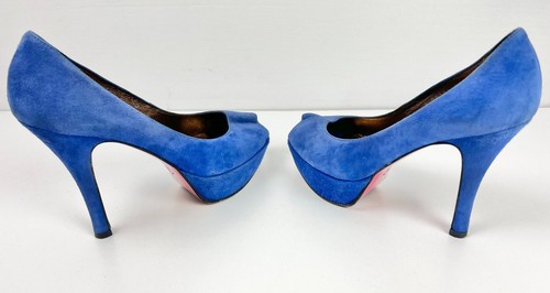 Ursula Masaro High Heel Platform Shoes Blue Leather Suede Peep Toe Size 7.5 UK - Picture 5 of 10