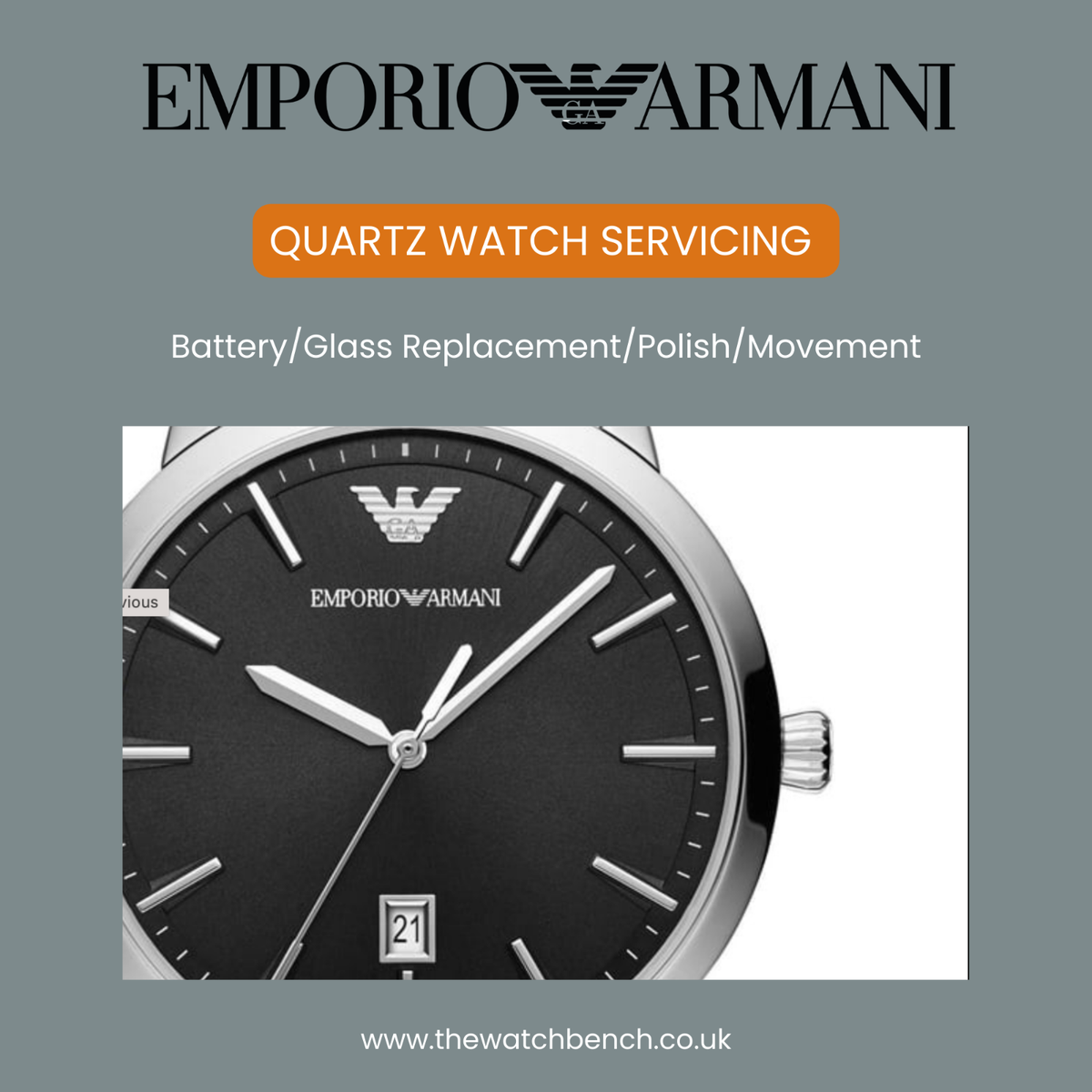 EMPORIO ARMANI Quartz Watch Servicing Battery/Movement/Polishing
