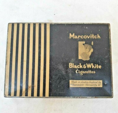 black and white cigarette box Vintage Old Antique Marcovitch Black & White Cigarettes Litho. Tin Box  London