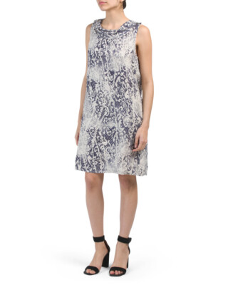 NWT Lina Tomei L Pleat Neck 100% Linen Snake Print Shift