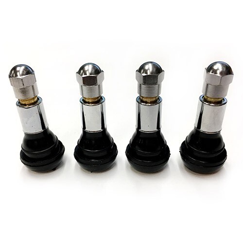 TR413 SNAP-IN TIRE VALVE STEMS WITH CAPS CHROME BLACK RUBBER (4pcs) - Picture 3 of 10