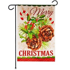 G128 Garden Flag Christmas Decoration Merry Christmas Pinecone Bouquet 12"x18"