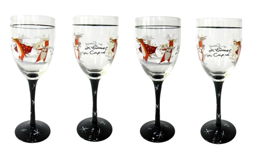 Certified International Reindeer 4 pc. Wine Glass Set Christmas - Image 2 of 4