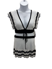 Women Top and Skirt 2 Piece Set Viscose Crochet Beach Cover Up Black and White L