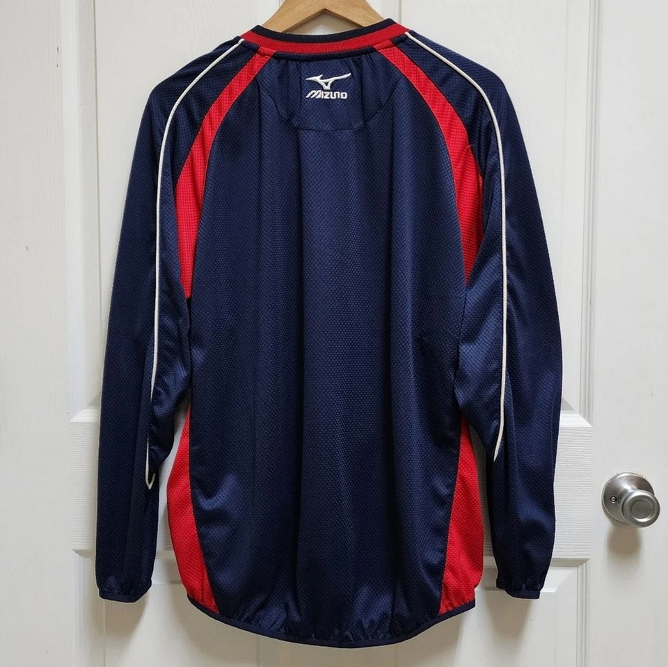 Pullover Mizuno Cortavientos Para Hombres M Azul Rojo Cardenal W Logo Bordado Largo Slv Foto 2 de 4