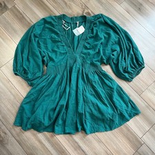 Free People Lulworth North Sea Teal Gauze Smocked Mini Dress OB1710396 Large NWT