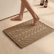 Boho Bathroom Rug, Herringbone Waffle Bath Mat Non-Slip Washable Super Absorbent
