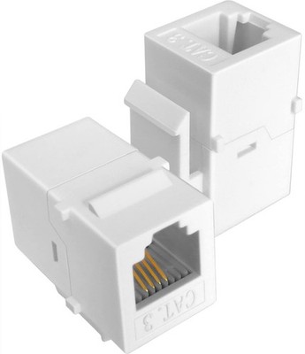CAT3 Telephone Keystone Jack 2 Pack RJ11 6P4C Female to Female Coupler White