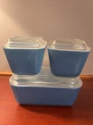 Vintage Pyrex Horizon Blue Refrigerator Dishes With Glass Lids
