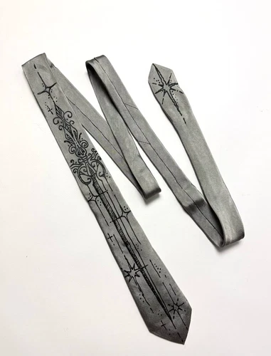  Dolce & Gabbana 00s Gray Cybersigilism Custom Pattern Print Silk Tie - product listing photo