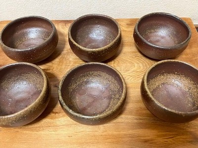 Kenjo Koike Bizen Small Bowl Set of 6 Ceramic Tea Cups 9.5cm Unused