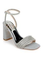 BADGLEY MISCHKA Womens Silver Mixed Media Becca Toe Block Heel Heeled Sandal 9 M
