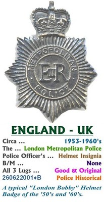 Helmet Plate   England   London Metropolitan Pol'   1953 - 1960's   260622001 B
