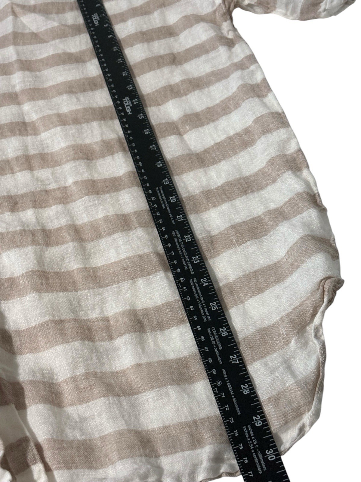 St. Tropez W Shirt Women M Oversized Natural White Striped 100% Linen Button Top