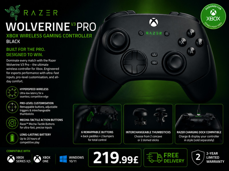 Razer Wolverine V3 Pro Xbox Wireless Gaming Controller Black