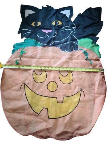 Garden Flag Halloween Black Cat & Pumpkin Wall Hanging Decoration 40"x28" - Picture 3 of 3