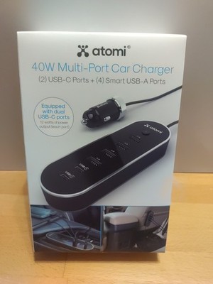 Atomi 40W Multi-Port Car Charger 2 USB-C Ports + 4 Smart USB Ports NEW