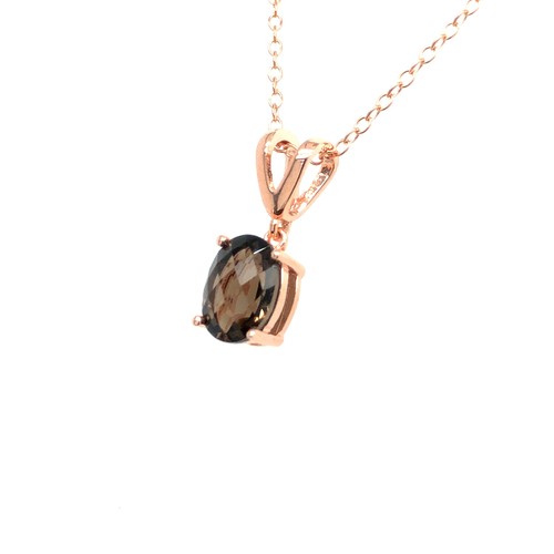 Collana con ciondolo ovale goccia cauzione a V quarzo fumè marrone taglio scacchiera per donna... - Foto 7 di 7
