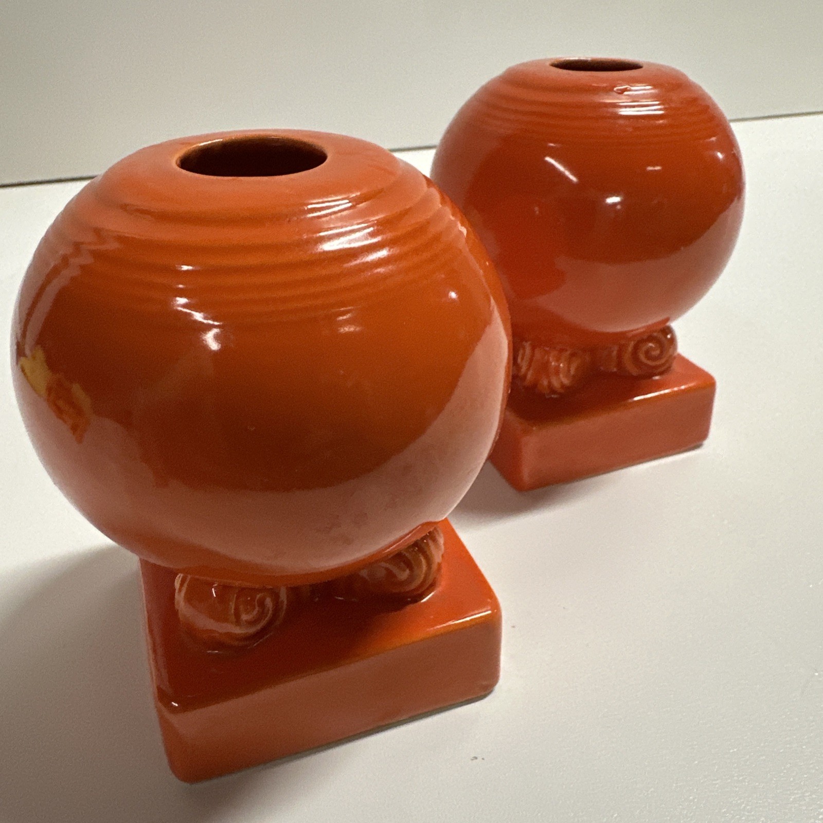 Pair of Fiestaware bulb candle holders in original red glaze
