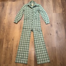 Vtg 60s 70s Jumpsuit Womens Bell Bottom One Piece Leisure suit Polyester Disco 8