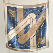 100 Mulberry Silk Scarf Bandana Blue line print Square 88X88cm Women Wrap new