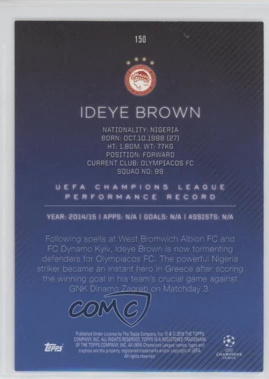 2015-16 Topps UCL Showcase Gold /50 Ideye Brown #150 Rookie RC - Image 2 of 2